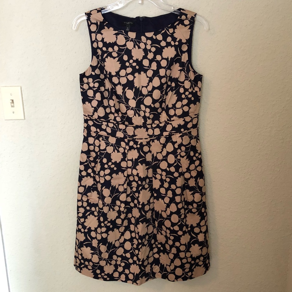 TALBOTS Navy Blue/Tan Floral Dress - Picture 2 of 8